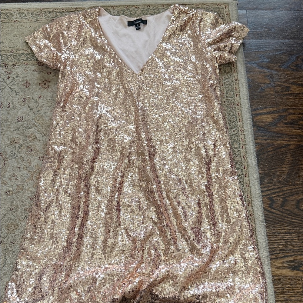 Lulu's Elegant Cream Sequin Dress